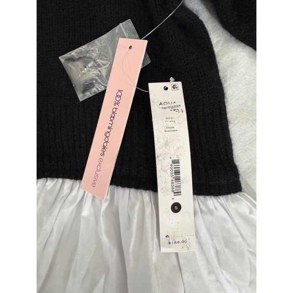 Aqua Cashmere Peplum Cardigan Sweater Button-Down Top Black White S - Picture 8 of 10